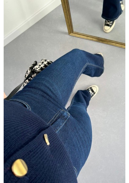 jean Pamela Ispanyol Lacivert Kot Yüksek Bel Likralı Ekstra Esnek Flare Jeans Kot fiyatları