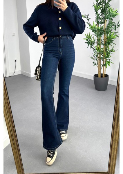 jean Pamela Ispanyol Lacivert Kot Yüksek Bel Likralı Ekstra Esnek Flare Jeans Kot modelleri