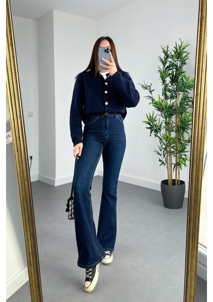 jean Pamela Ispanyol Lacivert Kot Yüksek Bel Likralı Ekstra Esnek Flare Jeans Kot fırsatları