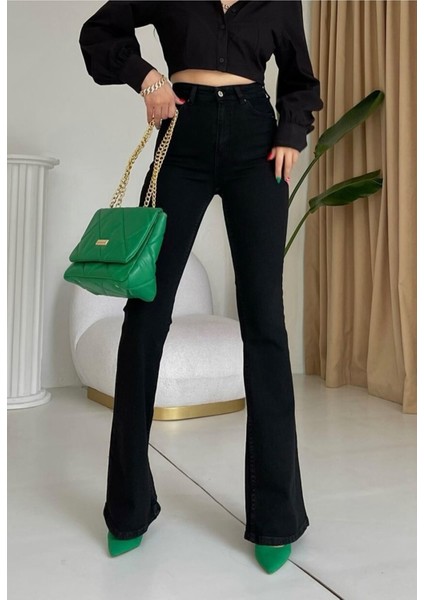 jean All Star Yüksek Bel Solmaz Siyah Ispanyol Kot Pantolon ( Likralı )