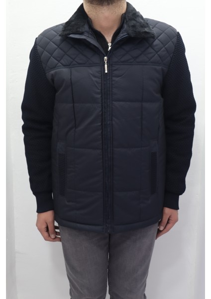 Fistan Store Erkek Hakim Yaka Spor Kesim Normal Kalıp Kolları Çelik Örgü Yakası Kürklü Kışlık Mont