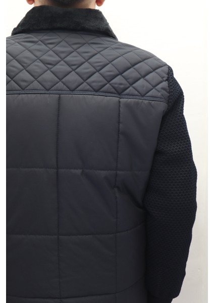 Fistan Store Erkek Hakim Yaka Spor Kesim Normal Kalıp Kolları Çelik Örgü Yakası Kürklü Kışlık Mont