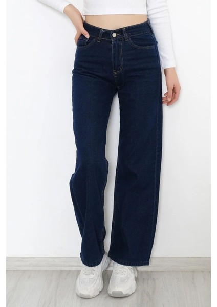 Vintage Icon 90's Lacivert Likralı Süper Extra Yüksek Bel Palazzo Salaş Jean Denim Pant. fiyatları