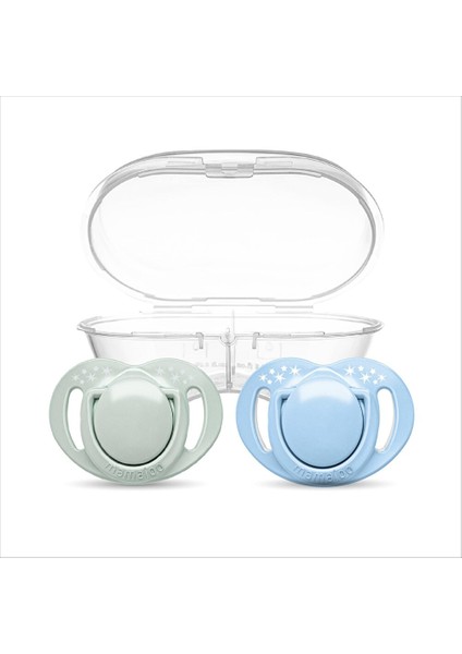 Ortodontik Silikon Emzik 2'li Powder Greenblue 6+ Ay (Sterilizasyon/saklama Kutulu)