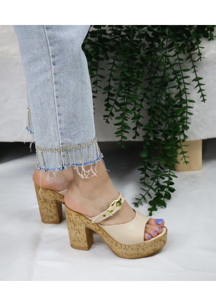 Kadın Mantar Topuklu Sandalet Terlik Bej fırsatları