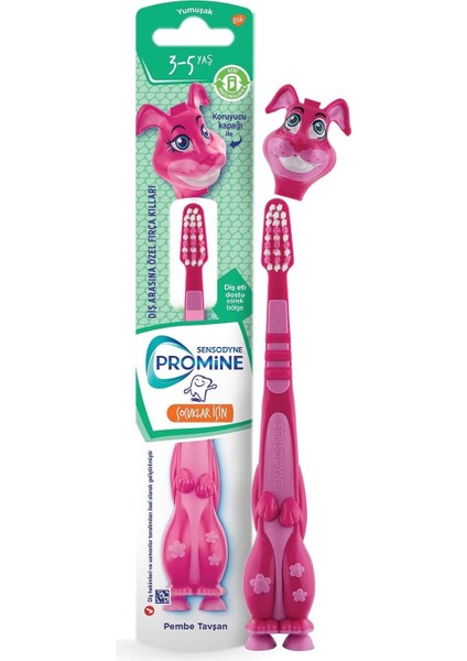 Promine Çocuk 3-5 Yaş Pembe Tavşan Diş Fırçası 2 Adet