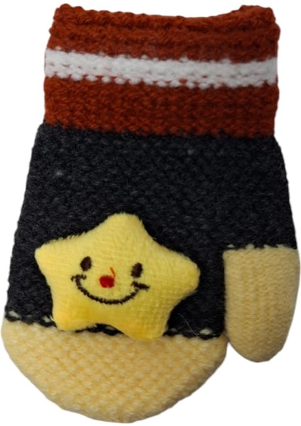 Spteks Kitti 1-3 Yaş Erkek Bebe Antrasit Renk Tatlı Yıldız Figürlü Kışlık Örme Eldiven