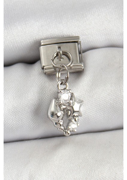 316L Çelik Sallantılı Zirkon Taşlı Deniz Kabuğu Ve Yıldız Model Gümüş Renk Nomination Charm