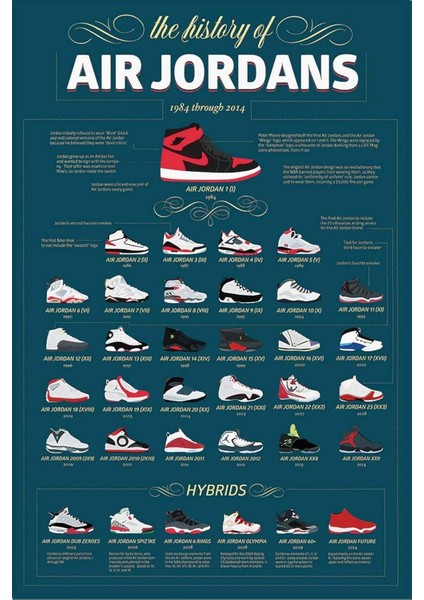 The History Of Air Jordans - Air Jordans&apos;ın Tarihi 1984 - 2014 Arası Grafik Baskı Poster (24 x 36 Inch)