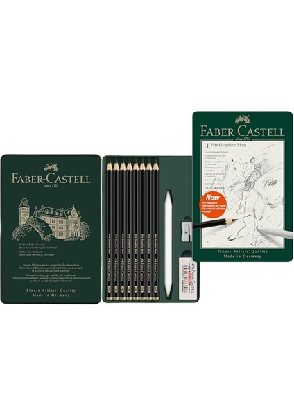 Pitt Matt Dereceli Kalem Seti, 11 Parça, Ultra Mat Siyah Ton, 14B Kalem, Geçiş Kalemi, Kalemtıraş ve Silgi Ile, Sv Sistemli