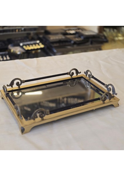 Dekoratif Aynalı Metal Tepsi 38X26 cm Antik fiyatları