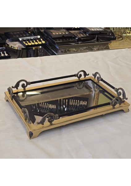 Dekoratif Aynalı Metal Tepsi 38X26 cm Antik modelleri
