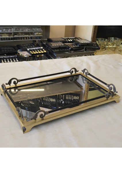 Dekoratif Aynalı Metal Tepsi 38X26 cm Antik fırsatları