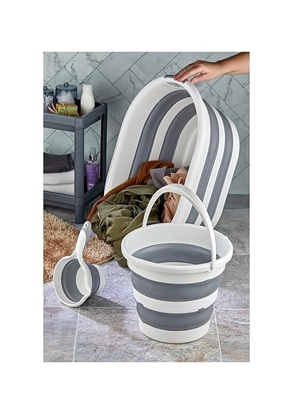 3'lü Set Katlanabilir Çamaşır Sepeti, Kova, Maşrapa, Plastik Akordiyon Yer Kaplamayan Tasarım modelleri