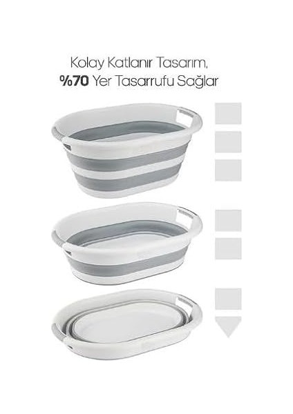 3'lü Set Katlanabilir Çamaşır Sepeti, Kova, Maşrapa, Plastik Akordiyon Yer Kaplamayan Tasarım fırsatları