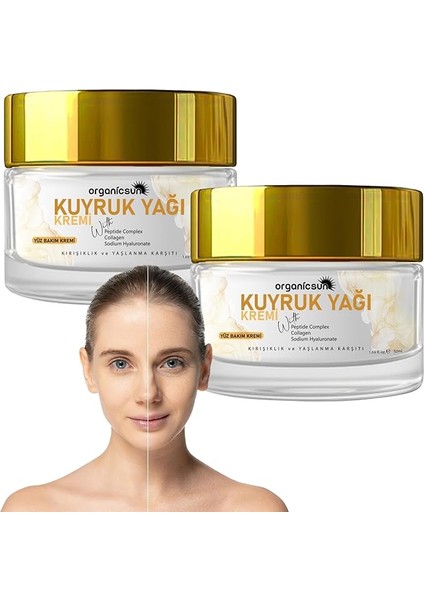 Kuyruk Yağı Kremi 2'li Set | Kırışıklık & Yaşlanma Karşıtı Anti Aging Yüz Bakım Kremi 50ML - Collagen Ilaveli, Nemlendirici Etki