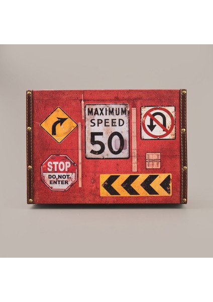 Stop Ahşap Kutu - Renkli - 35X25X16 cm