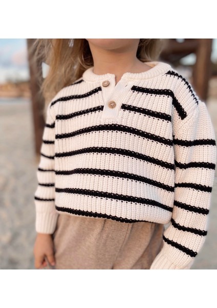 Çizgili Triko Kazak 2-6 Yaş Ekru