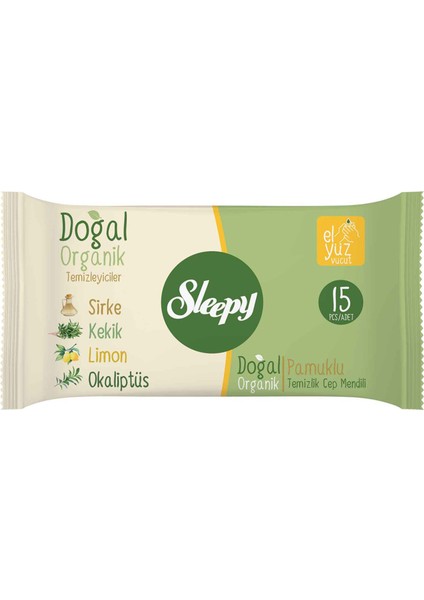 Doğal Organik Pamuklu Islak Cep Mendili 3X15'LI 3 Adet