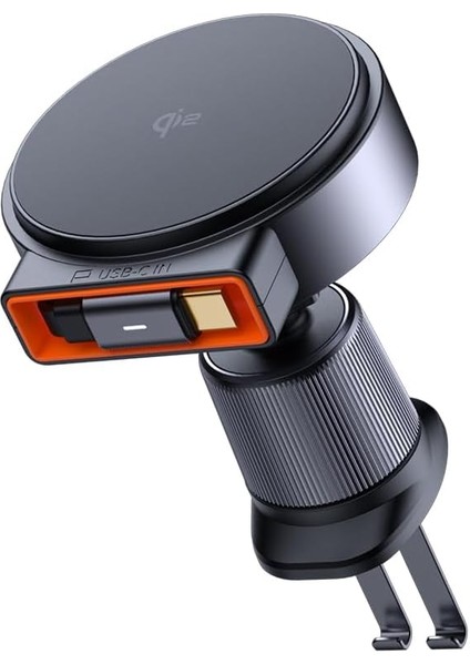 15W Magq Qi2 Kablosuz Geri Çekilebilir Araç Şarj Cihazı ve Telefon Tutacağı