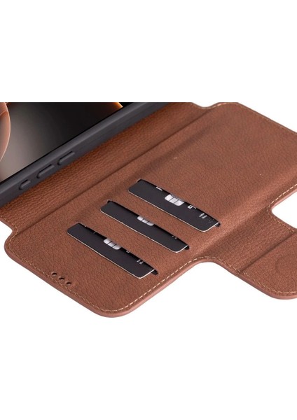 Apple iPhone 16 Pro Uyumlu, Hakiki Deri, El Yapımı, Cüzdanlı Kılıf, Antik Kahve fiyatları