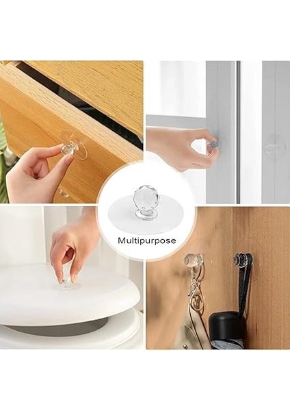 Home 4 Adet Kristal Kulplu Yapışkanlı Şeffaf Dolap Kulbu ve Askı Aparatı, Dekoratif ve Fonksiyonel, Kolay Kurulum (4) fırsatları
