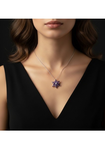 - 925 Ayar Gümüş Lotus Çiçeği Ametist Taşlı Kolye modelleri
