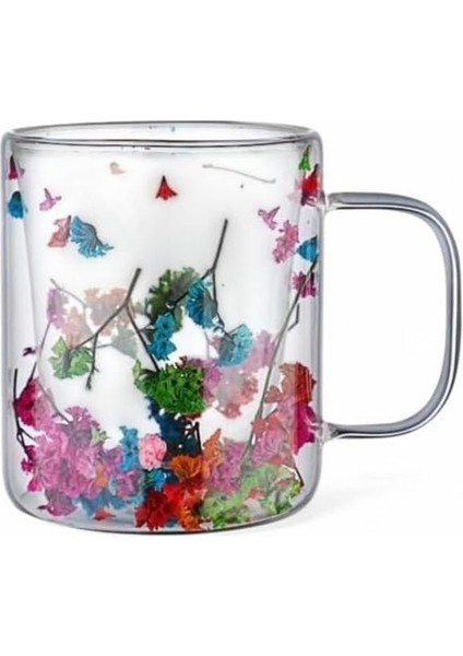 300ML Çift Cidarlı Çiçekli Kupa – Dayanıklı Çift Katmanlı Cam Çay & Kahve Kupası | Şık ve Ergonomik Tasarım