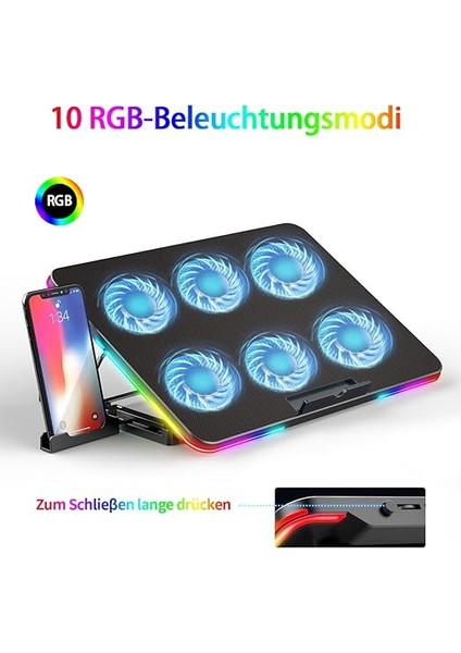 Dizüstü Bilgisayar Soğutma Pedi, Dizüstü Bilgisayar Soğutucu, 10 Rgb Aydınlatma Modu ve 7 Yüksekliği Ayarlanabilir, 6 Sessiz Fan 2 Hız Kontrollü Güçlü Rüzgar, 11,3-17 Inç Oyun Dizüstü fiyatları