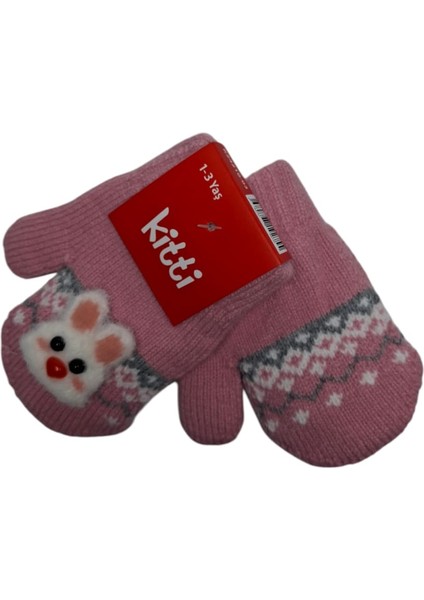 Spteks Kitti 1-3 Yaş Bebe Şeker Pembe Renk Maskotlu Örme Eldiven modelleri