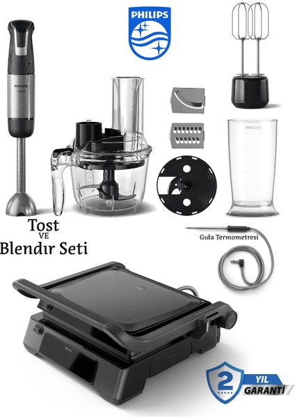 8 Ön Ayarlı Programlı 7000 Serisi Dijital Izgara ve Tost Makinesi 2200W+ 5000 Serisi Philips El Blenderi+Hassas Mutfak Tartısı