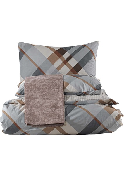 Check Ranforce Çift Kişilik Nevresim Takımı %100 Pamuk Kahverengi