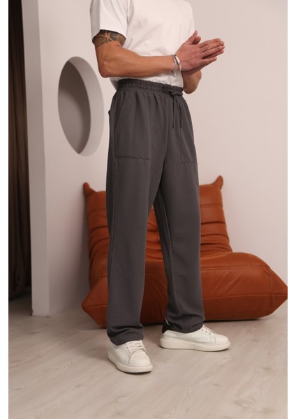 Erkek Antrasit Cep Ucu Etiket Detaylı Beli Lastikli Eşofman Altı