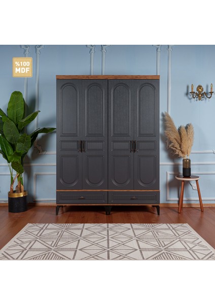 Slope 4 Kapılı Mdfayaklı Tasarım Country Gardırop