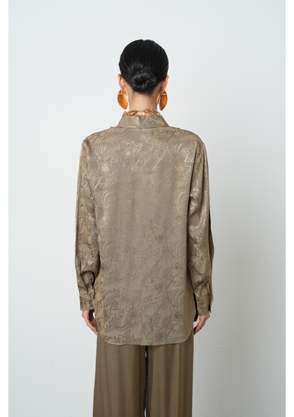Kadın Haki Renk Desenli Altın Düğmeli Gömlek indirimleri