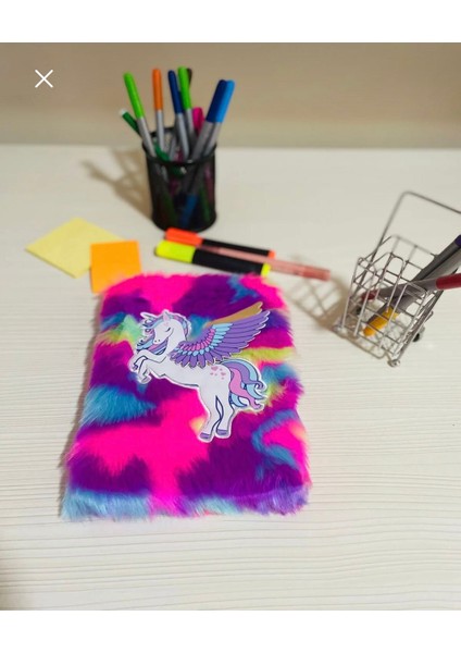 Peluş Kaplamalı Unicorn Kabartmalı Not Defteri