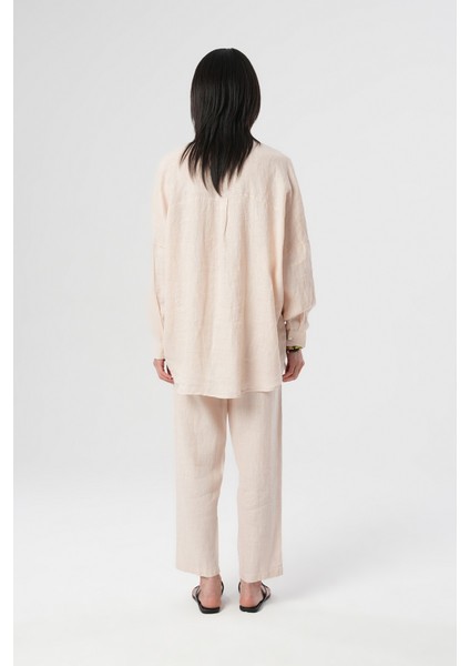 Kadın %100 Keten Yarasa Kol Düz Oversize Gömlek indirimleri