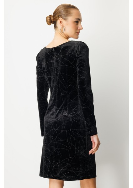 Kadın Önü Büzgülü Kadife Elbise 4035 Siyah fırsatları