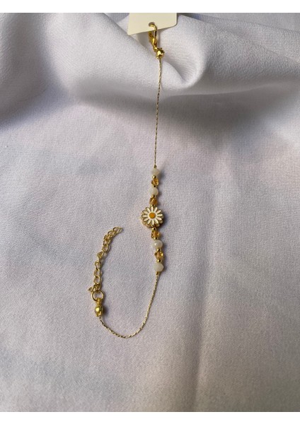 Gold Beyaz Taşlı Papatya Detaylı Bileklik fiyatları