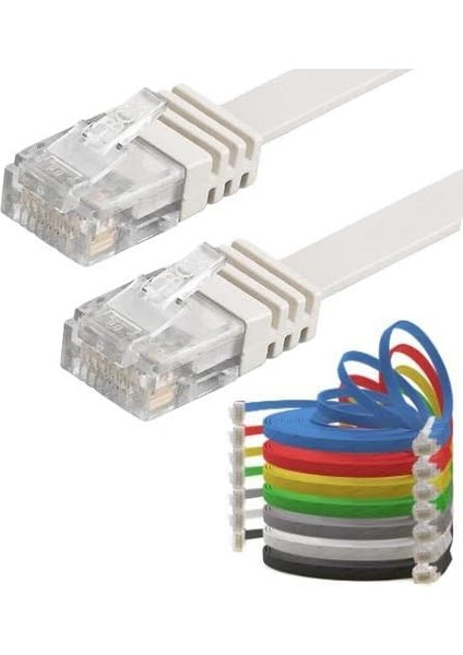 Cat6 Yassı RJ45 Ethernet (Network, Internet) Kablosu (15 Metre, Beyaz)
