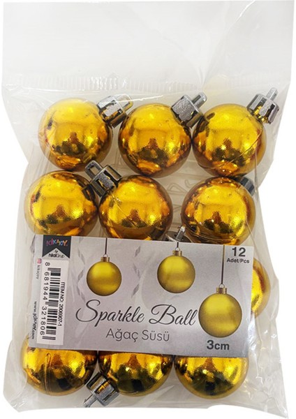3 cm Ağaç Süsleme Topları 12'li -Altın- fiyatları