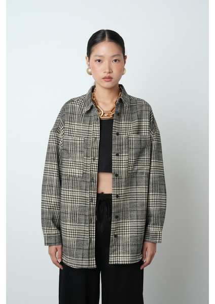 Kadın Ekose Desenli Çift Cepli Gömlek