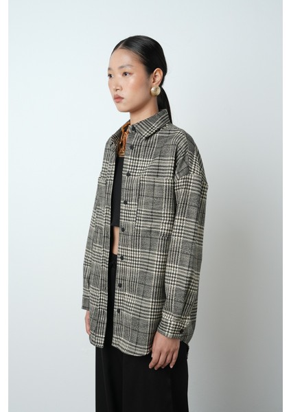 Kadın Ekose Desenli Çift Cepli Gömlek fiyatları