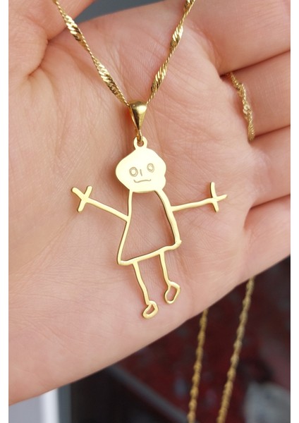 925 Ayar Gümüş 24 Ayar Altın Kaplama Çöp Adam Kolye