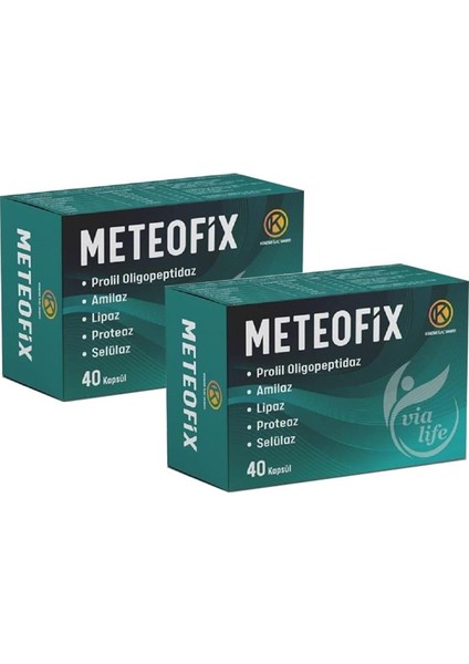 kuazar ilaç meteofix propil oligopeptidaz, amilaz, lipaz, proteaj, selülaz, bromelain, zencefil sindirim enzimler 40 kapsül - 2'li
