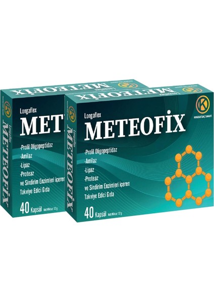 kuazar ilaç meteofix propil oligopeptidaz, amilaz, lipaz, proteaj, selülaz, bromelain, zencefil sindirim enzimler 40 kapsül - 2'li fiyatları