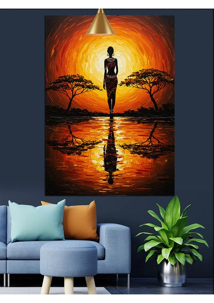 Yansıyan Sudan Geçen Siyah Silüet Dekoratif Kanvas - Mdf Ahşap Tablo
