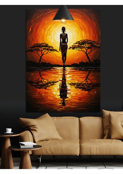 Yansıyan Sudan Geçen Siyah Silüet Dekoratif Kanvas - Mdf Ahşap Tablo fiyatları
