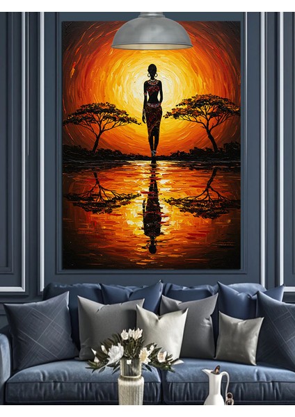 Yansıyan Sudan Geçen Siyah Silüet Dekoratif Kanvas - Mdf Ahşap Tablo fırsatları