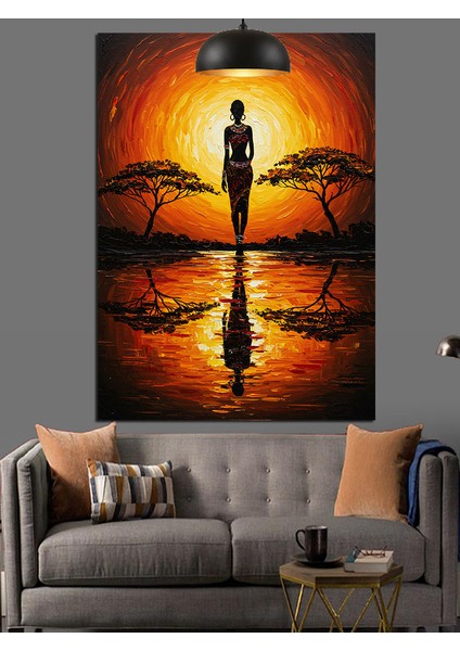 Yansıyan Sudan Geçen Siyah Silüet Dekoratif Kanvas - Mdf Ahşap Tablo indirimleri